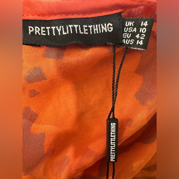 NEW PrettyLittleThing Orange Floral Devore Plunge Romper-Size 10 - Picture 5 of 9